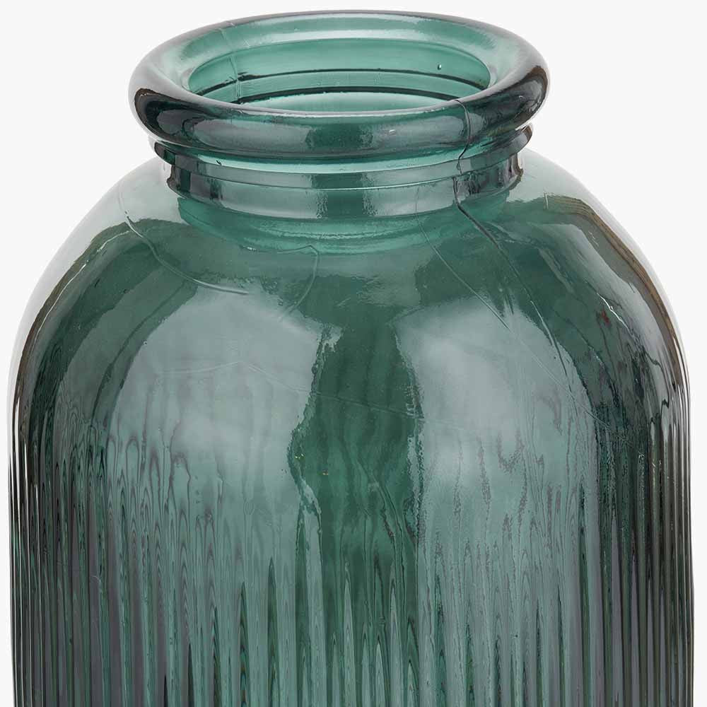 Sea Green Recycled Glass Ribbed Vase Tall – Sustainable Decorative Statement Vase