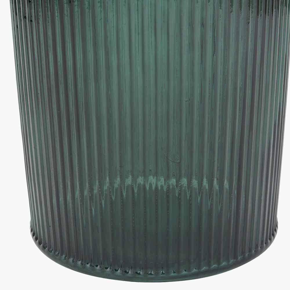 Sea Green Recycled Glass Ribbed Vase Tall – Sustainable Decorative Statement Vase
