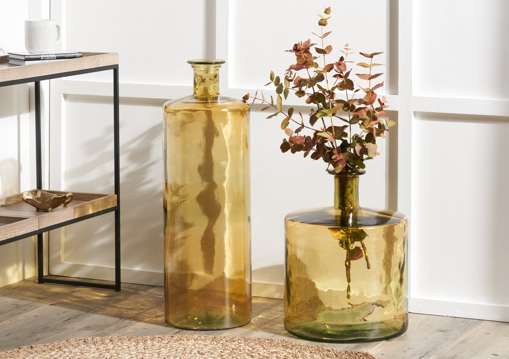 Amber Recycled Glass Bottle Vase Tall
