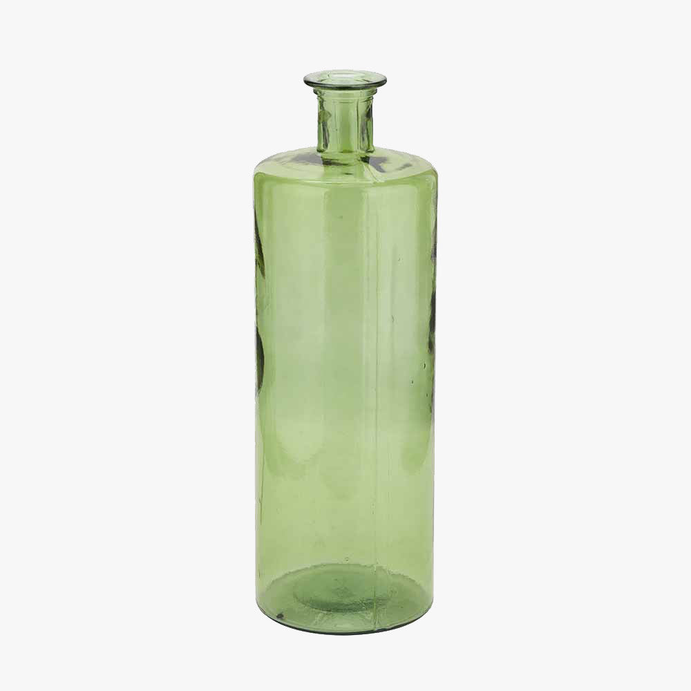 Tall Forest Green Recycled Glass Bottle Vase – Handcrafted in Spain