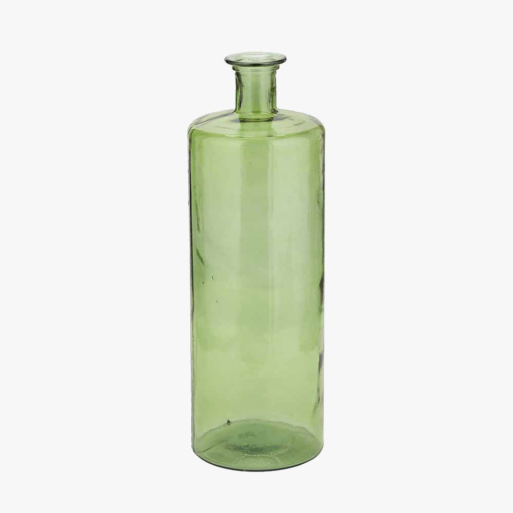 Tall Forest Green Recycled Glass Bottle Vase – Handcrafted in Spain
