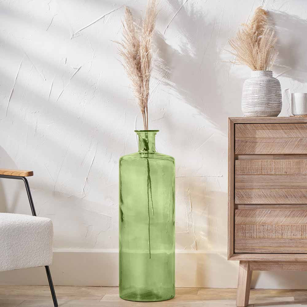 Tall Forest Green Recycled Glass Bottle Vase – Handcrafted in Spain