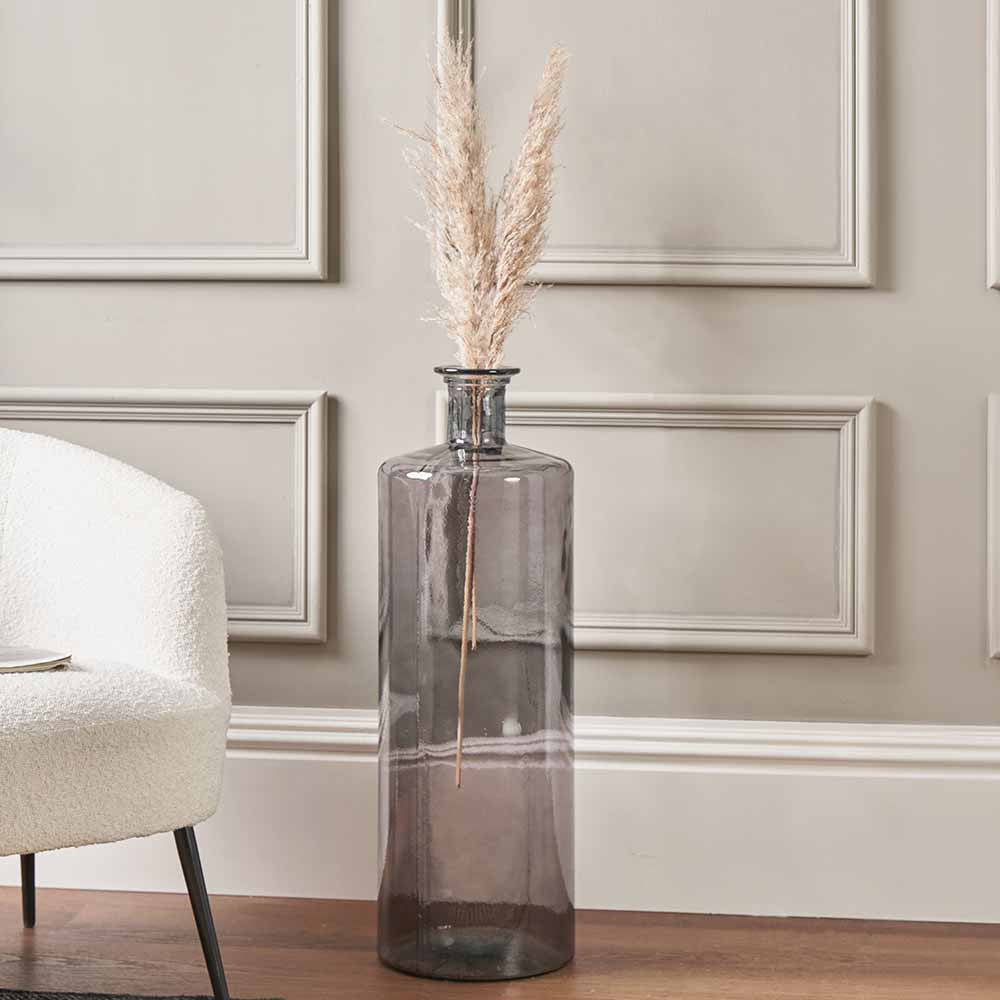Tall Grey Recycled Glass Bottle Vase – Large Sustainable Decorative Vase