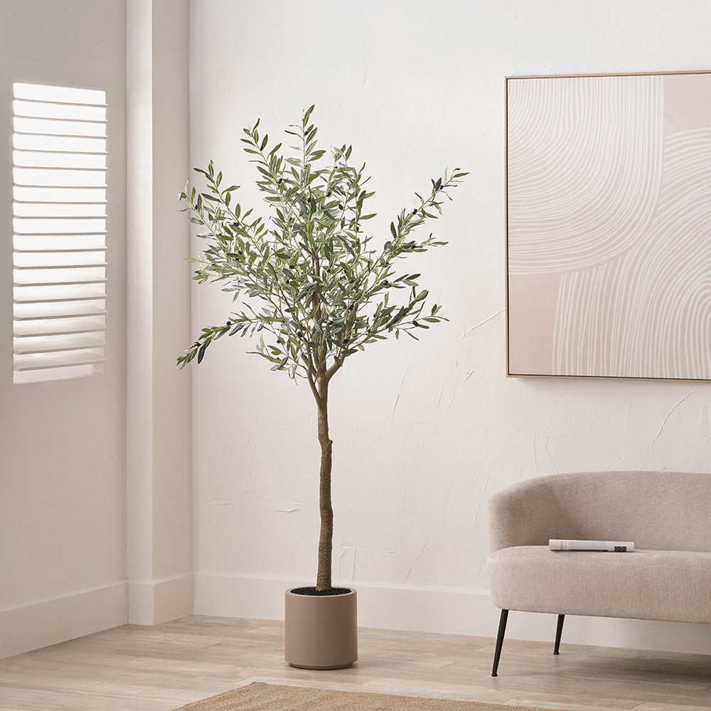 Large Faux Olive Tree in Taupe Pot – 210cm Artificial Indoor Plant