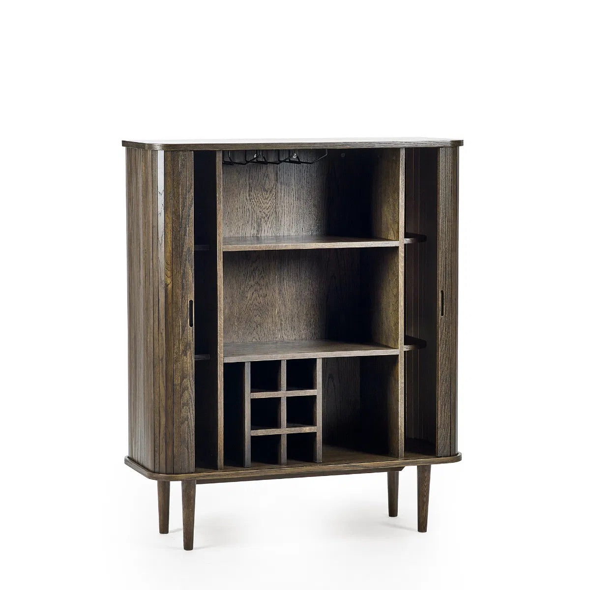 Add a touch of elegance and functionality to your entertaining space with the Arya Drinks Cabinet with sliding tambour doors reveal a well-designed interior. Available today at www.nobleandnook.co.uk