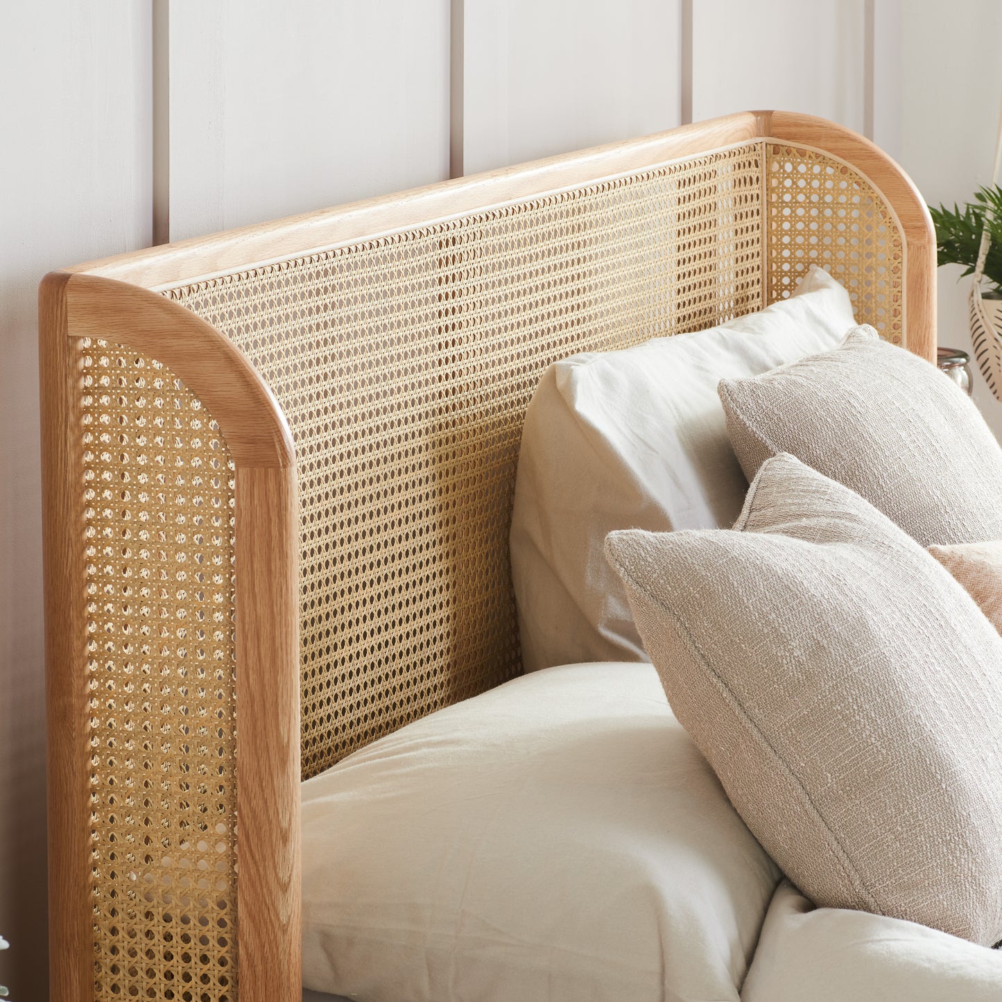 Astrid Oak Rattan Wingback Bed | King-Size