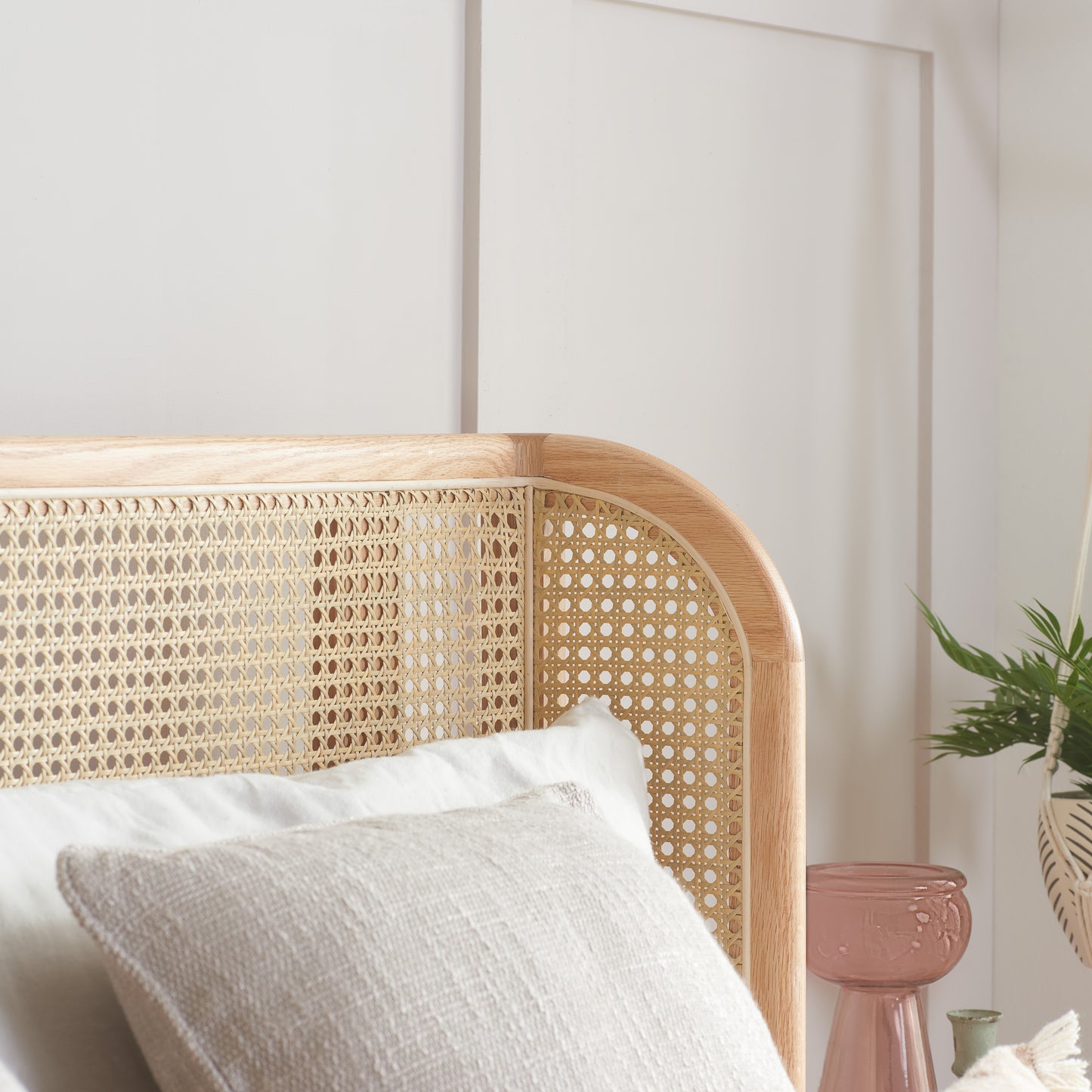 Astrid Oak Rattan Wingback Bed | King-Size