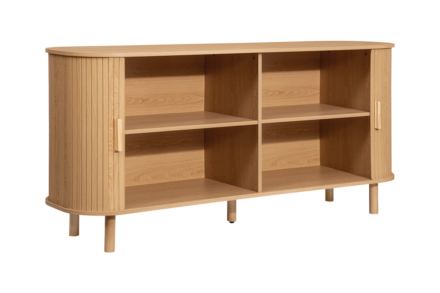 Elevate your interior with this 2 Door Fluted Sideboard, blending contemporary elegance with practical design and an oak finish adds warmth and sophistication to any room. Shop online at www.nobleandnook.co.uk