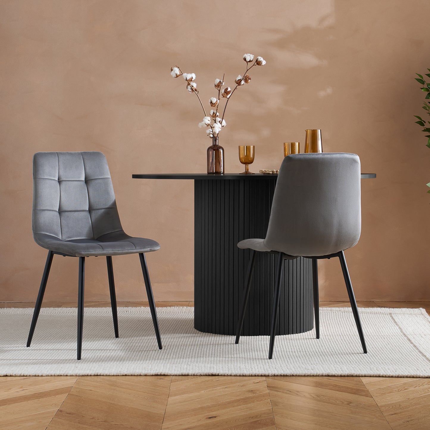 Contemporary round dining table with elegant fluted detailing, this piece adds subtle texture and modern charm to your dining space (dimensions H76xW120xD120cm) Shop online today at www.nobleandnook.co.uk