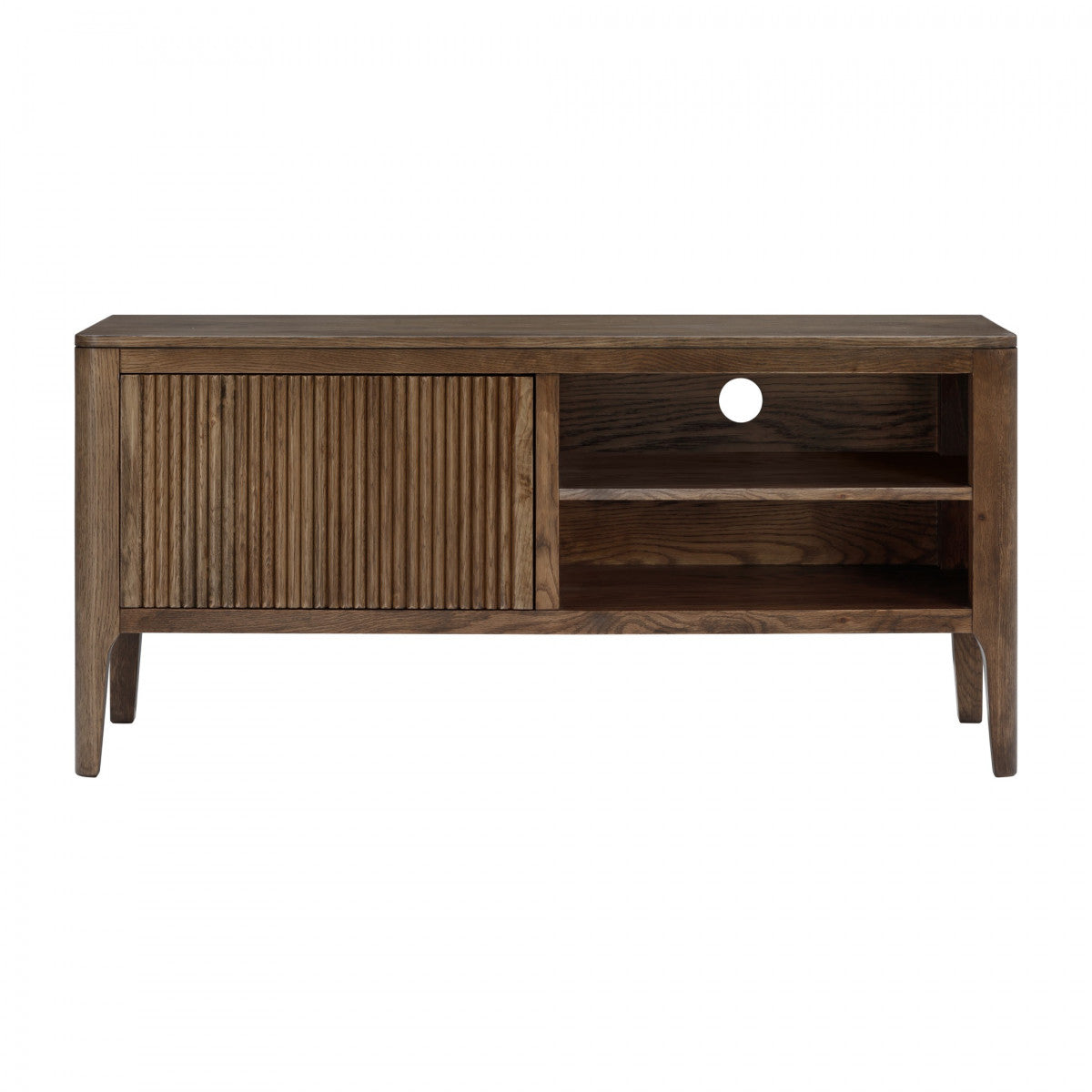 Shop the Abberley TV Unit. Crafted in dark stained brown oak, visible grain and ribbed design to add a touch of sophistication. Shop online today at www.nobleandnook.co.uk