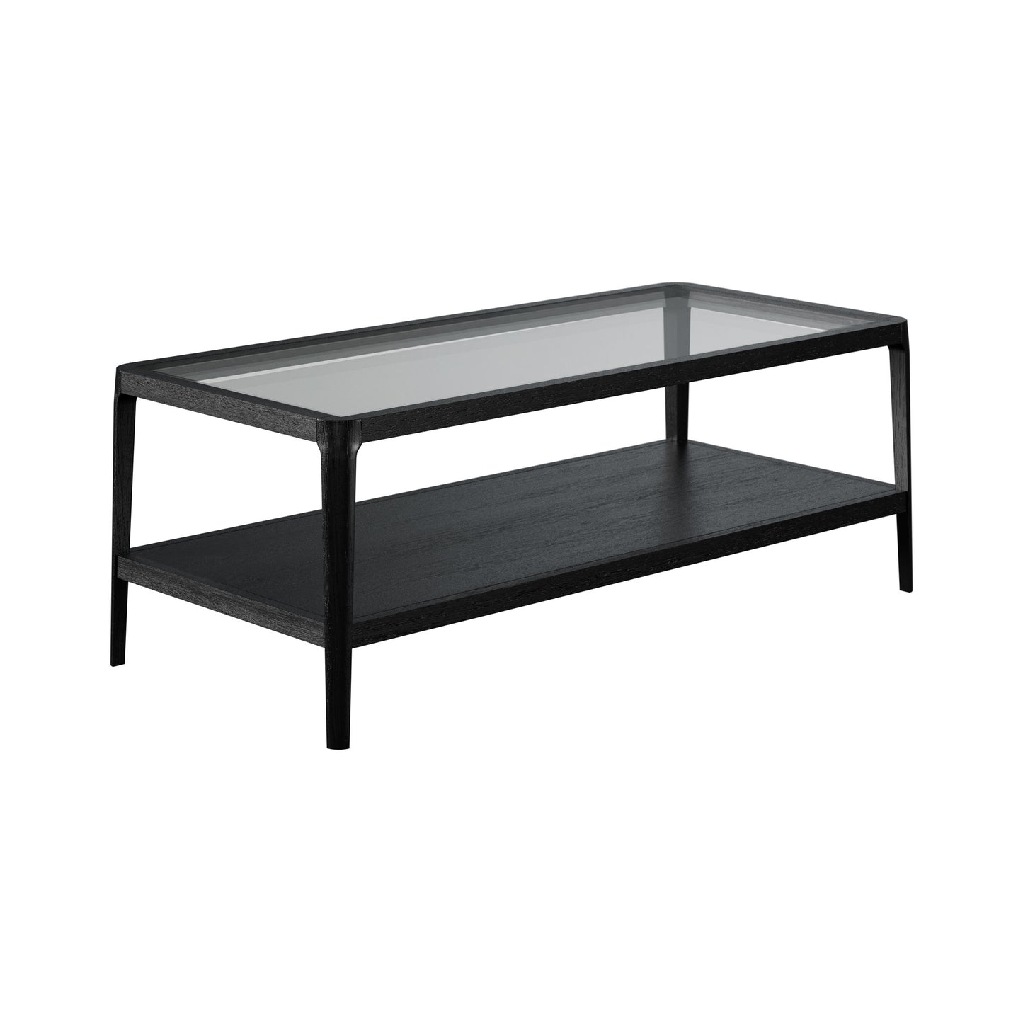 Shop the Abberley Coffee Table in Black stained solid oak and oak veneer with a sleek glass top and visible wood grain. FREE UK Mainland Delivery. Shop online today at www.nobleadnnook.co.uk