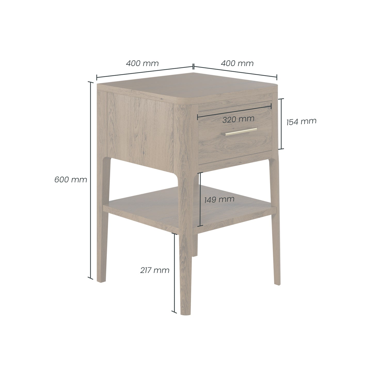 Shop the Abberley Bedside Table in Brown solid oak with curved front and brass style bar handle by D.I. Designs. FREE UK Mainland Delivery. Shop online today at www.nobleandnook.co.uk