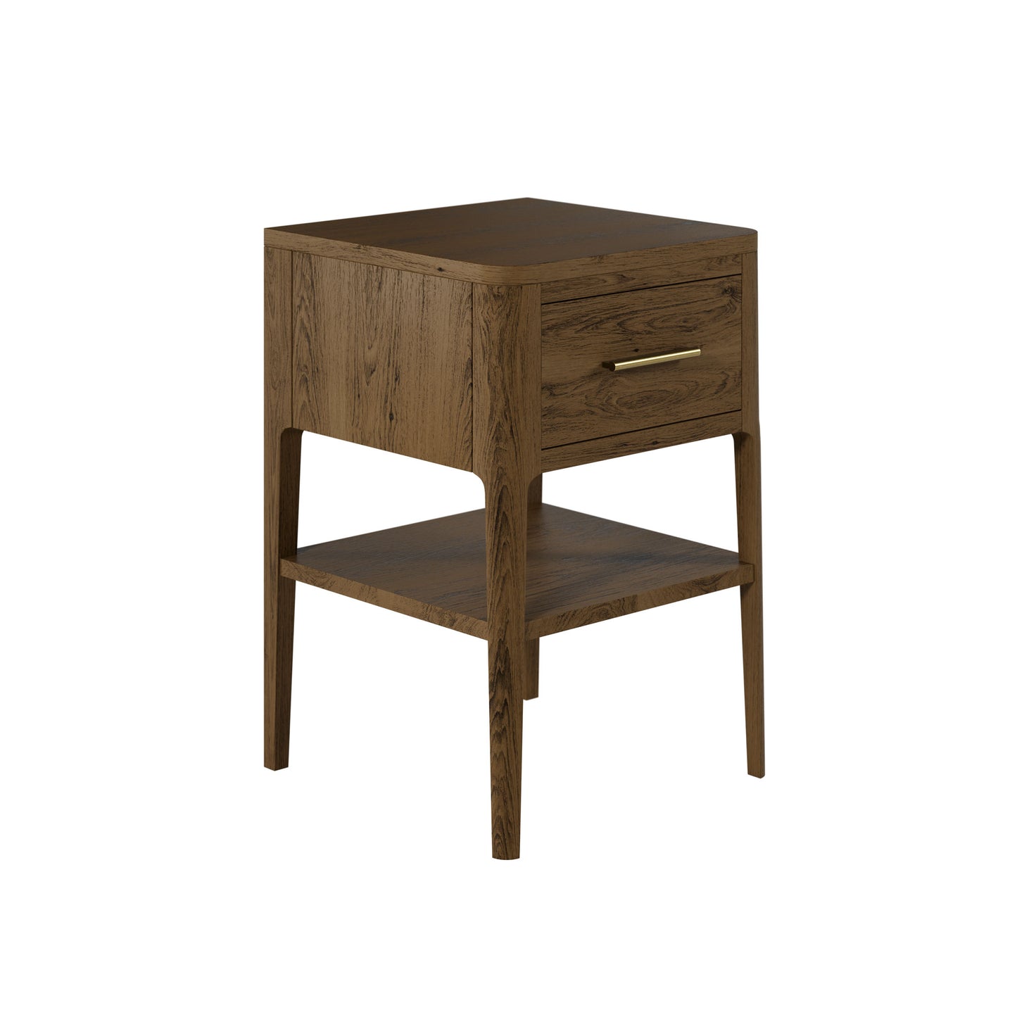 Shop the Abberley Bedside Table in Brown solid oak with curved front and brass style bar handle by D.I. Designs. FREE UK Mainland Delivery. Shop online today at www.nobleandnook.co.uk