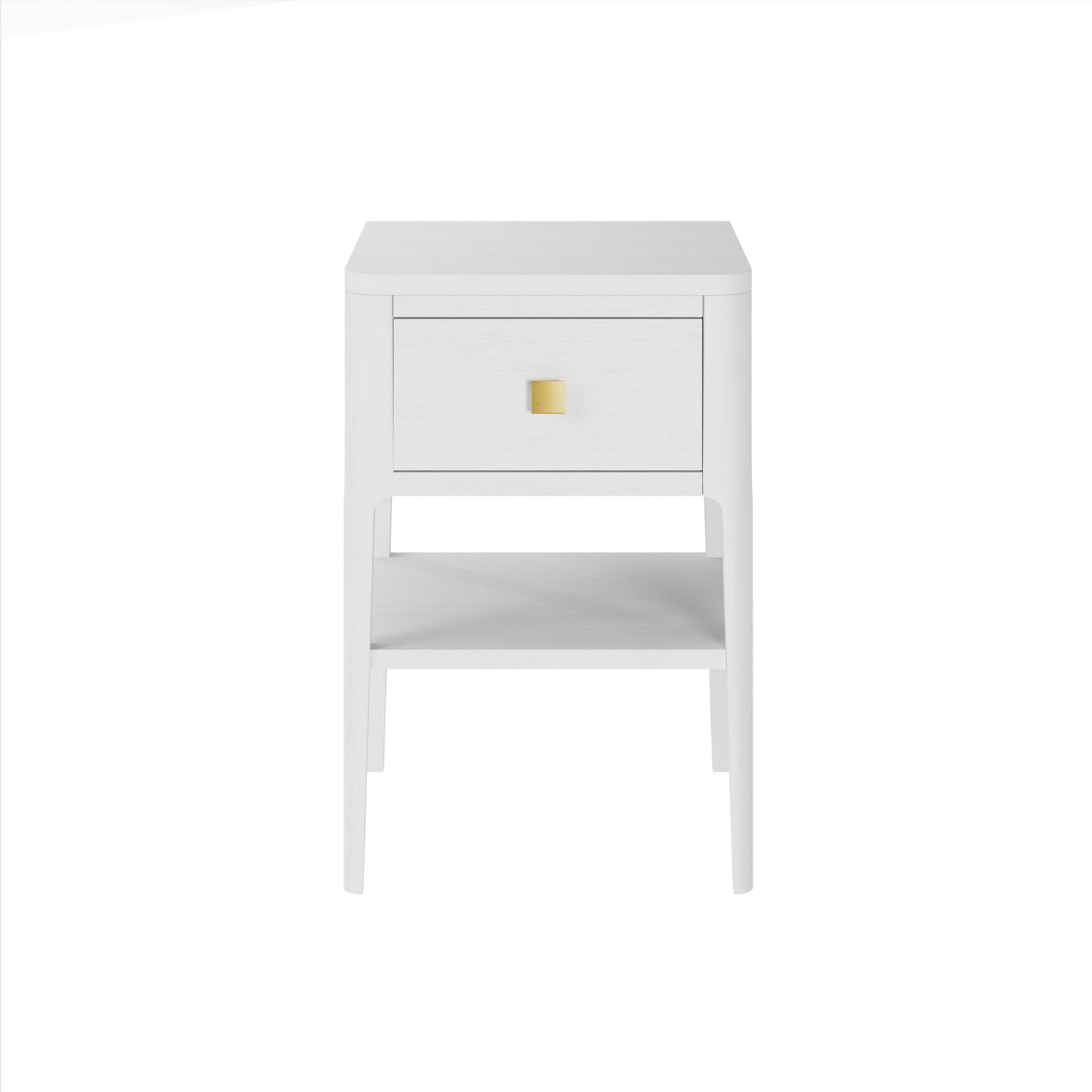 Indulge in understated luxury with our Abberley Bedside Table. Crafted from white stained solid oak and oak veneer, this curved front table boasts cut lines and visible grain for a sophisticated touch. Its metal runners and brass square handle add to the premium feel. Perfect for storing your essentials and adding a touch of elegance to any bedroom. By D.I. Design. Available at www.nobleandnook.co.uk