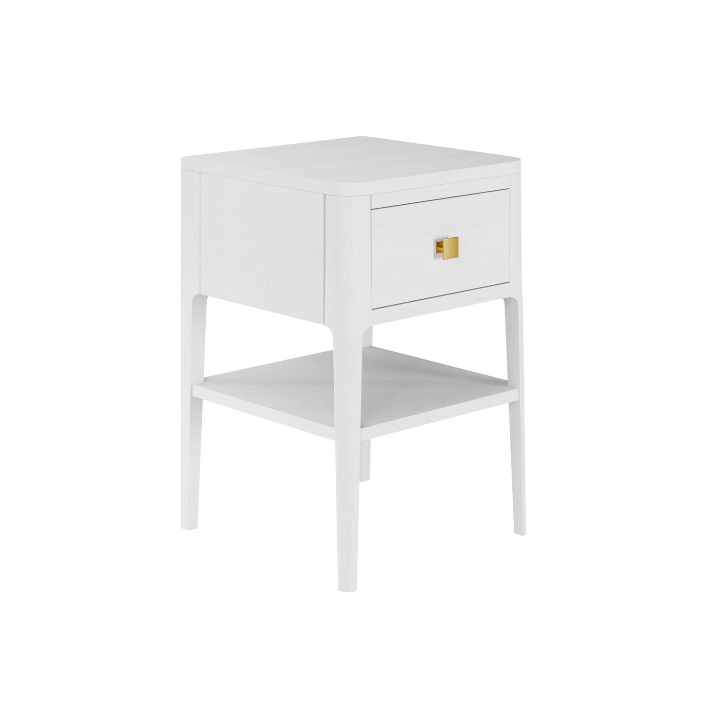 Shop the Abberley Bedside Table in White solid oak with curved front and brass style square handle by D.I. Designs. FREE UK Mainland Delivery. Shop online today at www.nobleandnook.co.uk