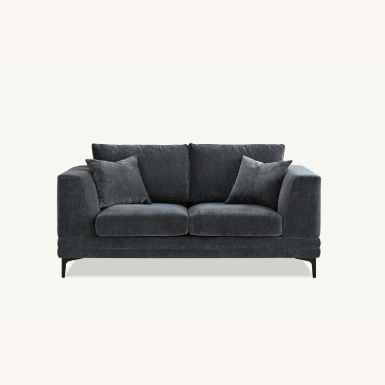 Shop the Aluxo Lenox 2 and 3 Seater Sofas in Steel Velvet, timeless mid-century modern sofas with deep sumptuous cushions for you to sink into and relax. Crafted with a solid wooden frame and high-density foam padding. Shop online today at www.nobleandnook.co.uk