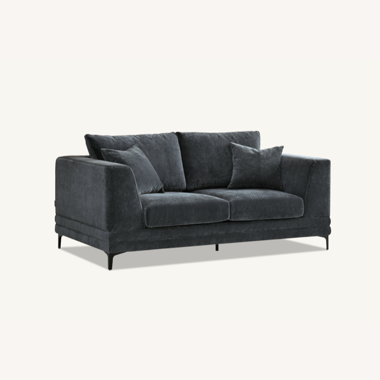 Shop the Aluxo Lenox 2 and 3 Seater Sofas in Steel Velvet, timeless mid-century modern sofas with deep sumptuous cushions for you to sink into and relax. Crafted with a solid wooden frame and high-density foam padding. Shop online today at www.nobleandnook.co.uk