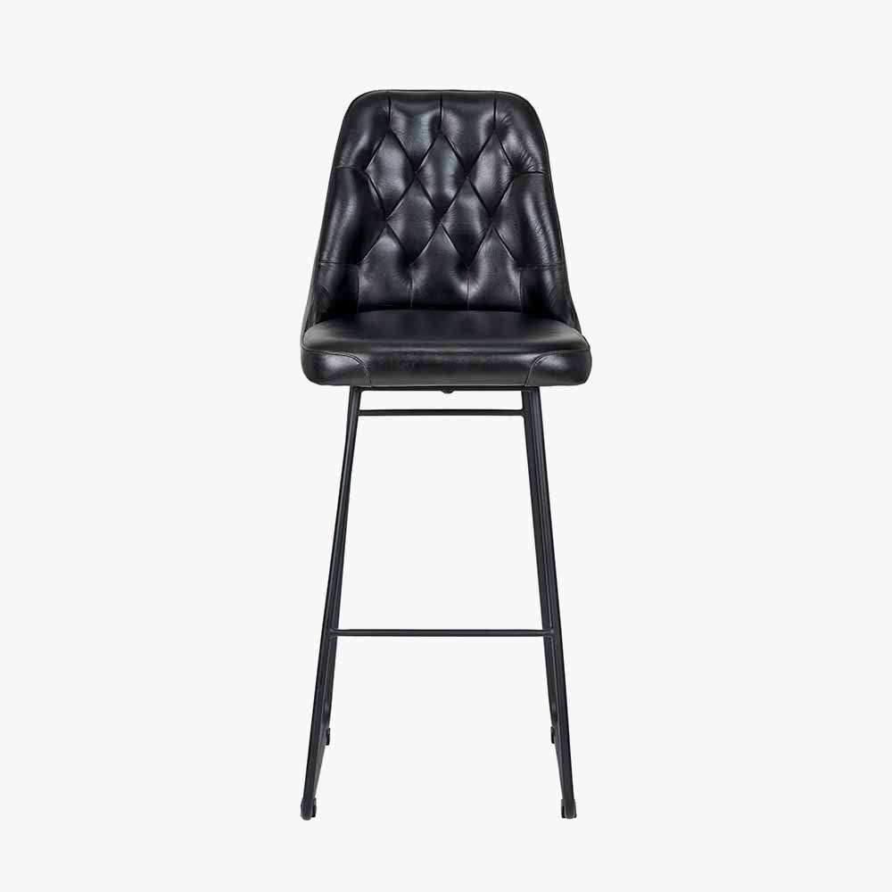 Shop the Ash Black Leather Diamond Back Bar Stool, the perfect addition to any breakfast bar or kitchen island. FREE UK MAINLAND DELIVERY. Shop online now at www.nobleandnook.co.uk