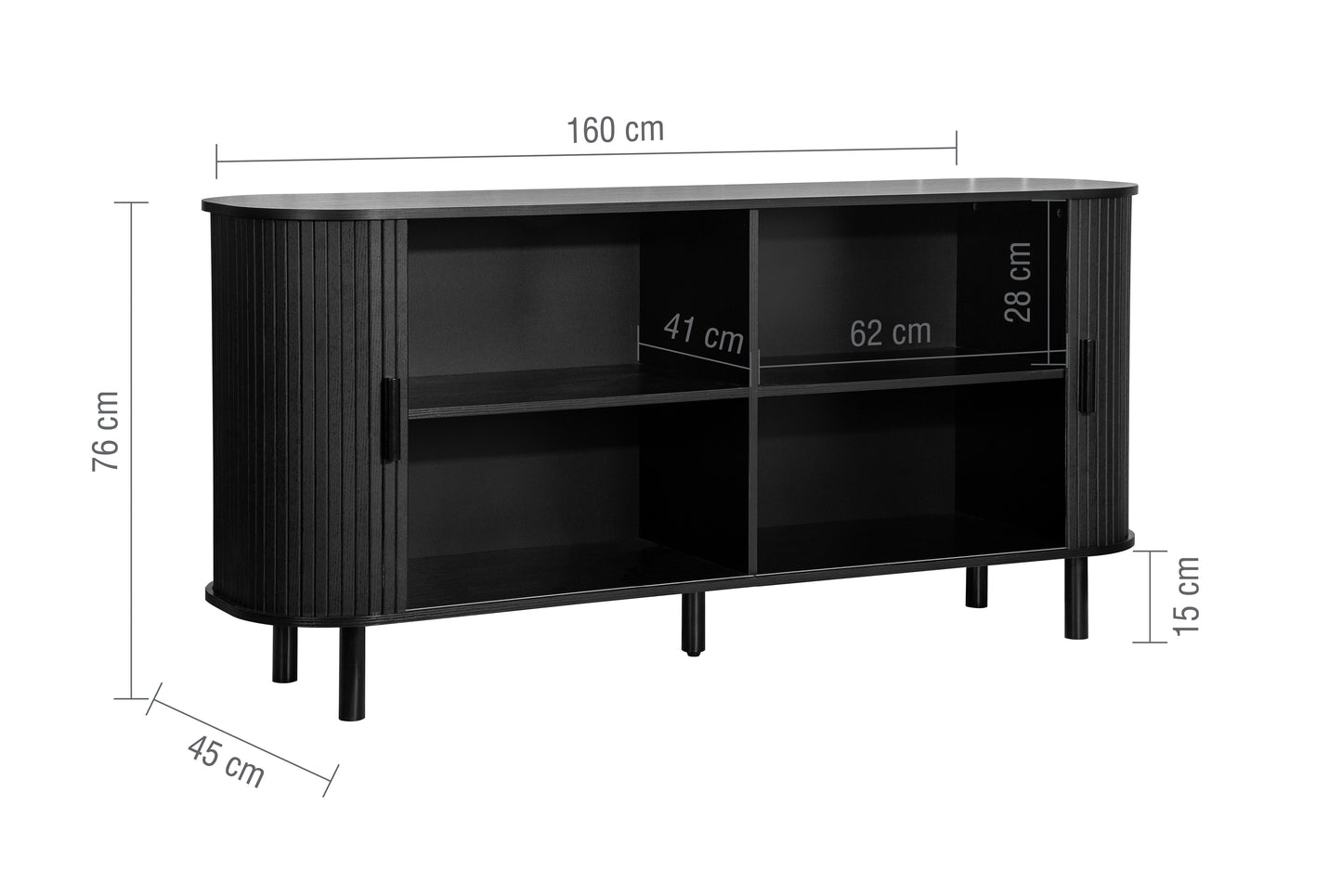 Elevate your interior with this 2 Door Fluted Sideboard, blending contemporary elegance with practical design and black finish adds sophistication to any room. Shop online at www.nobleandnook.co.uk