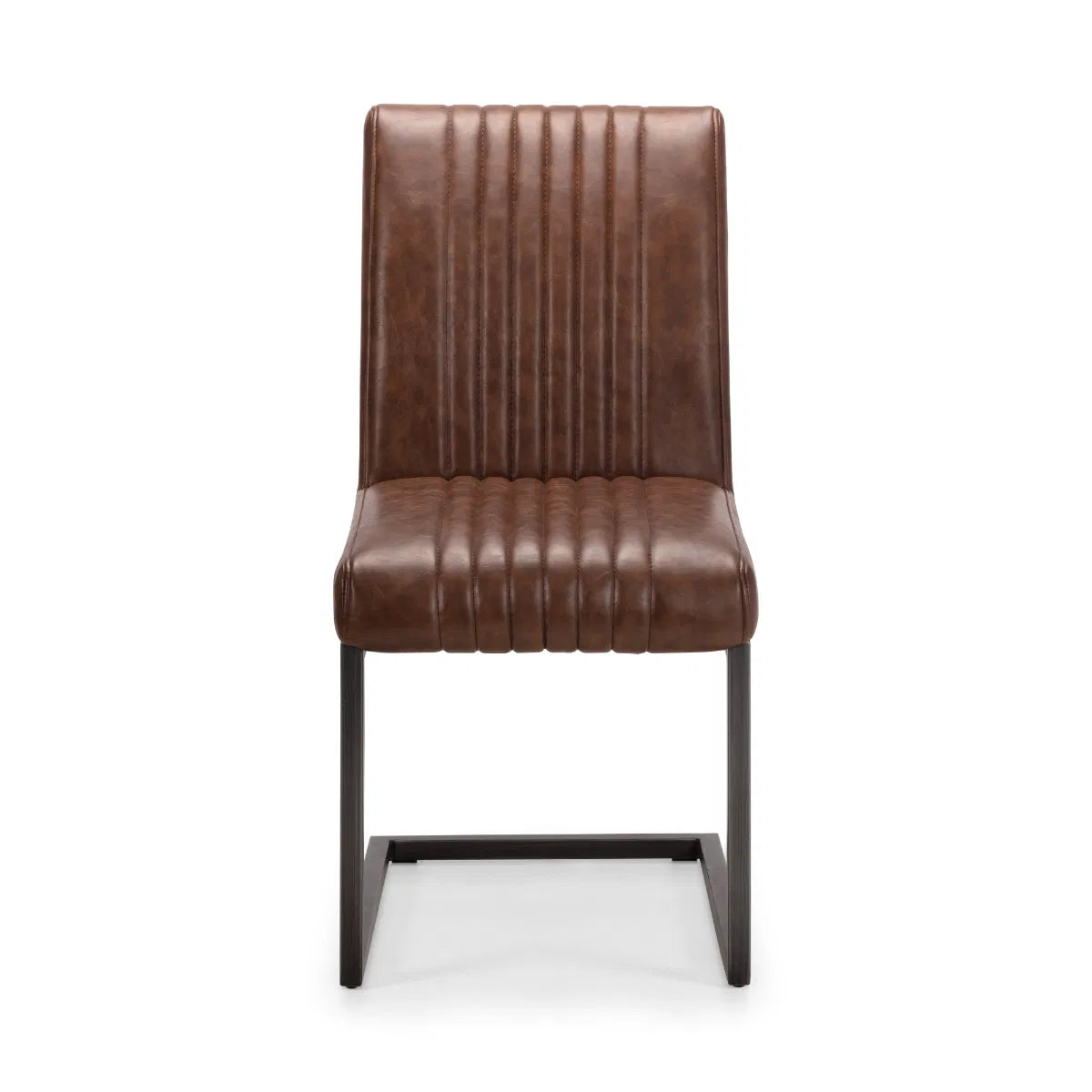 Set of 2 Industrial Dining Chairs - Vintage Brown Faux Leather Upholstery - No Assembly Required – 12-Month Product Guarantee - H88.5 x W47 x D65 cm. www.nobleandnook.co.uk