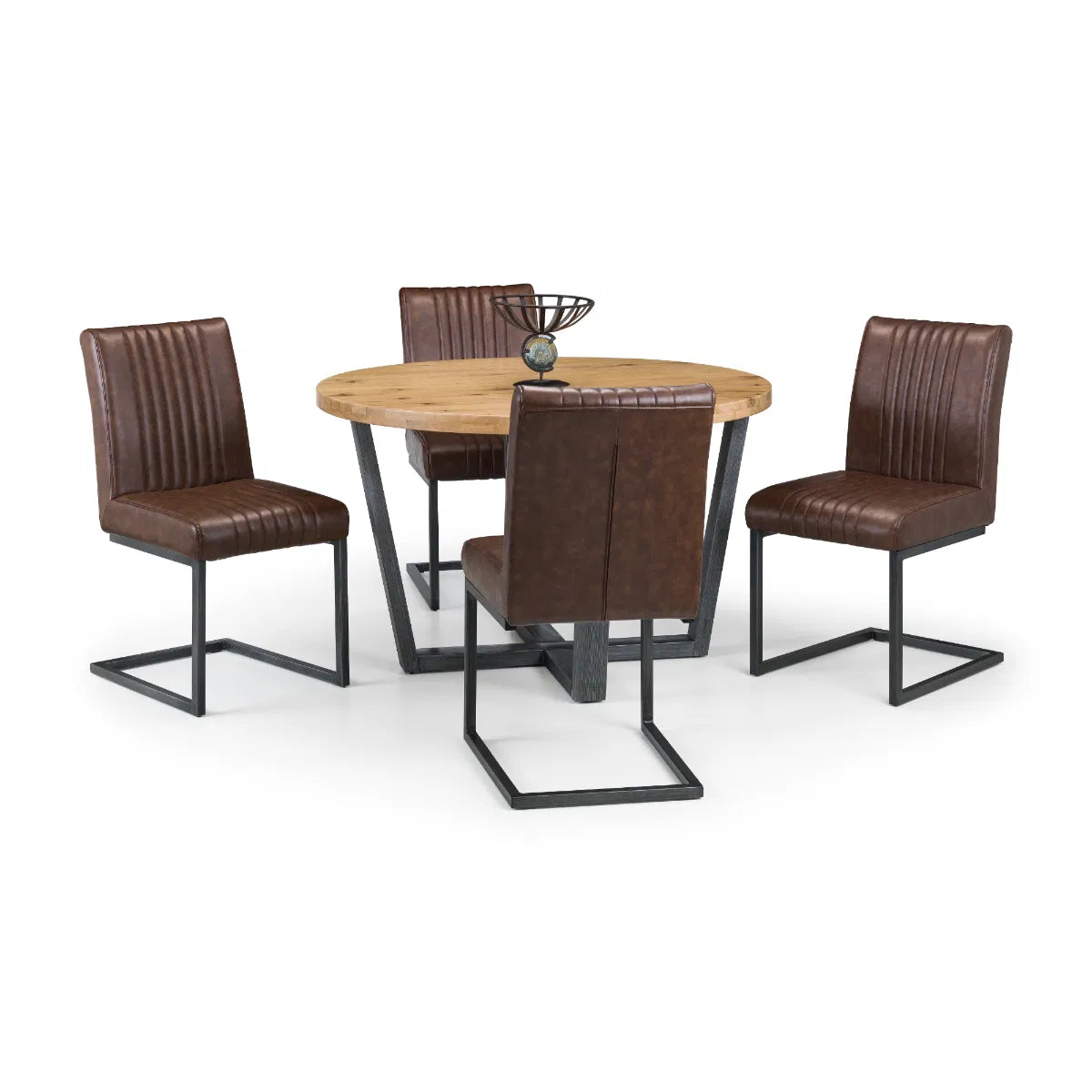 Set of 2 Industrial Dining Chairs - Vintage Brown Faux Leather Upholstery - No Assembly Required – 12-Month Product Guarantee - H88.5 x W47 x D65 cm. www.nobleandnook.co.uk