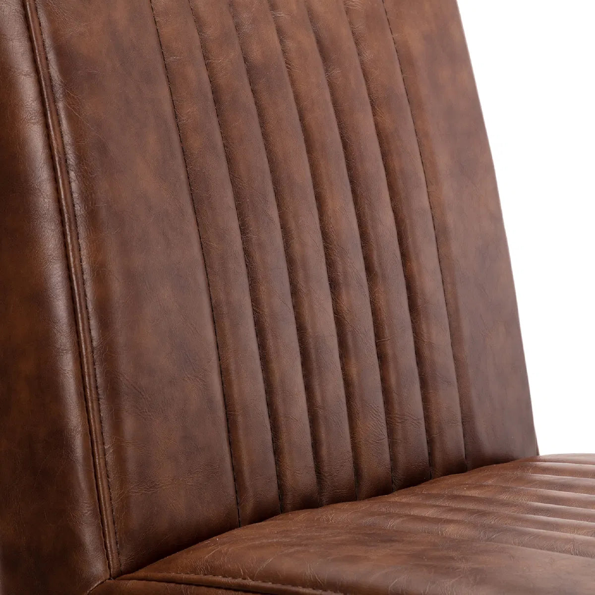 Set of 2 Industrial Dining Chairs - Vintage Brown Faux Leather Upholstery - No Assembly Required – 12-Month Product Guarantee - H88.5 x W47 x D65 cm. www.nobleandnook.co.uk