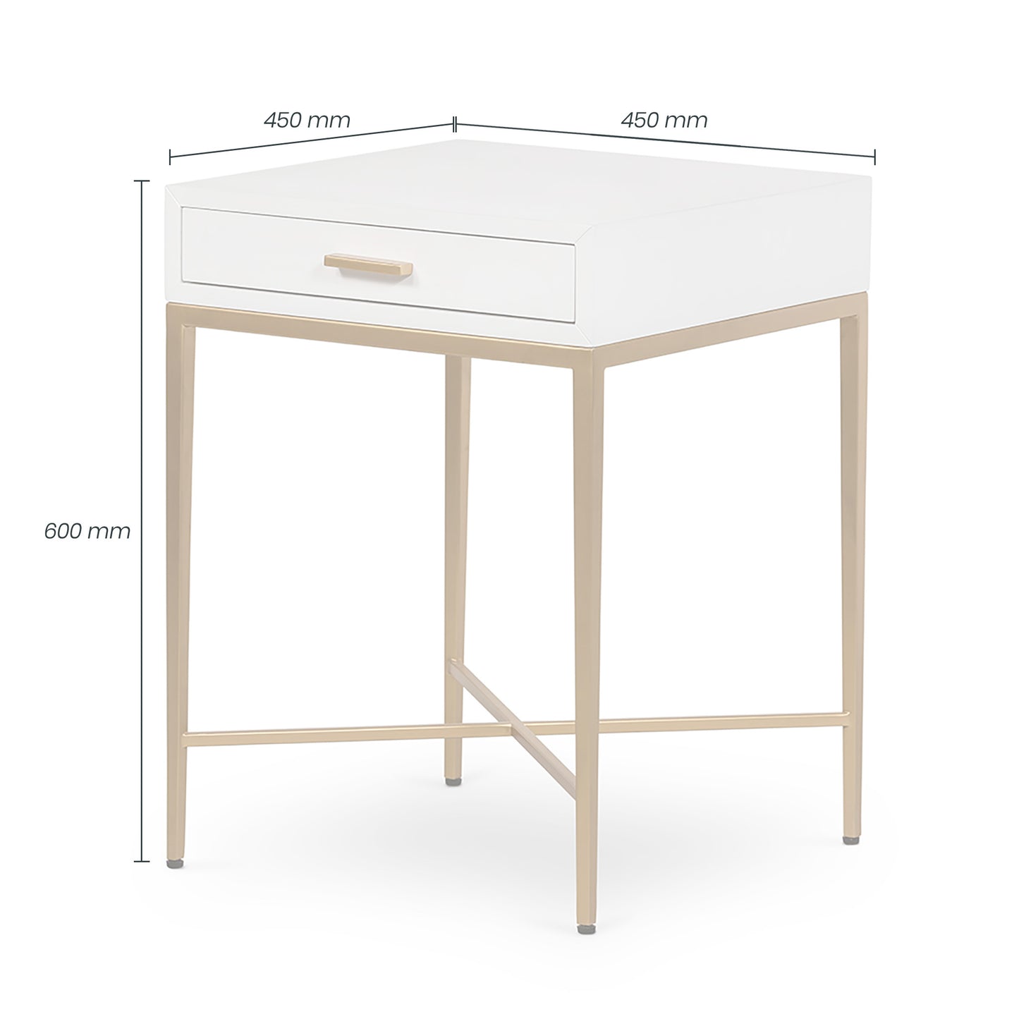 Shop the Berkeley Bedside Table in White with fine tapered gold finished legs. FREE UK Mainland Delivery. Shop online today at www.nobleandnook.co.uk