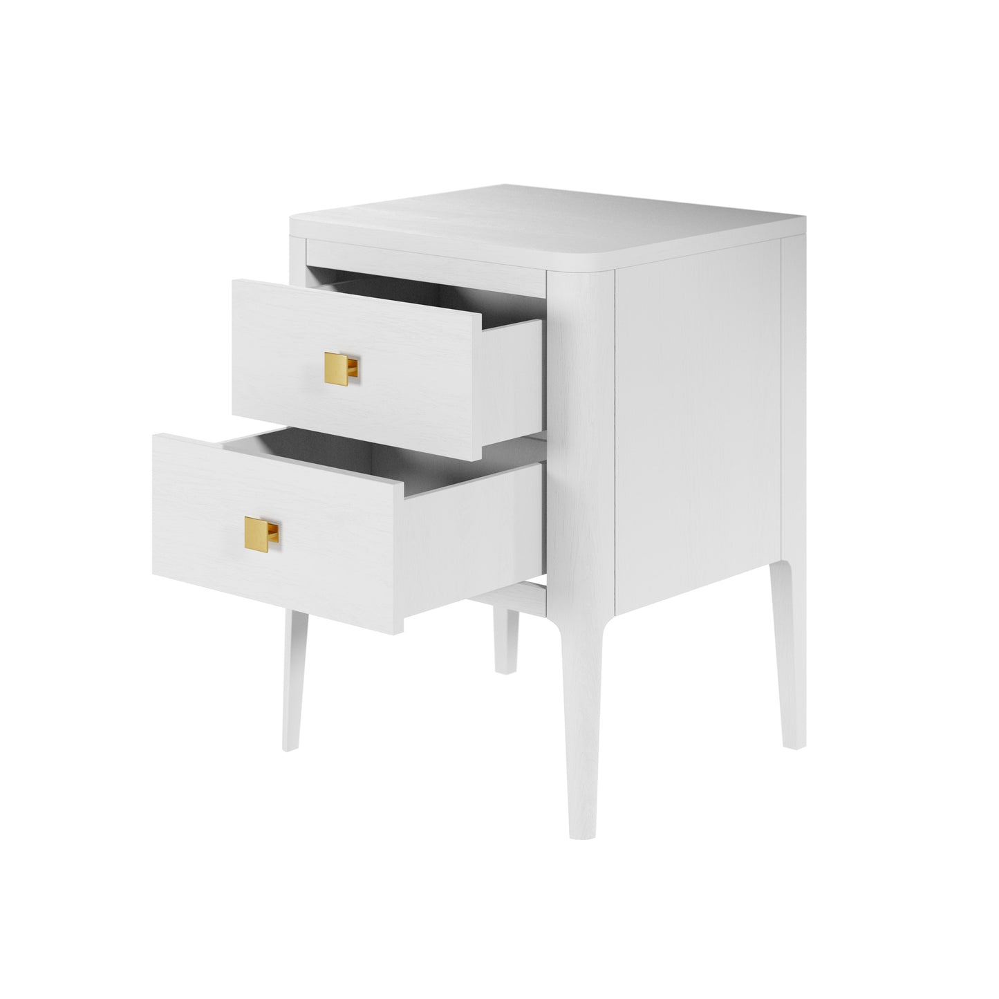 Shop the Abberley Bedside Table, an elegant white oak 2-drawer bedside table with visible grain and brass style square handles by D.I. Designs. FREE UK MAINLAND DELIVERY. Shop online now at www.nobleandnook.co.uk