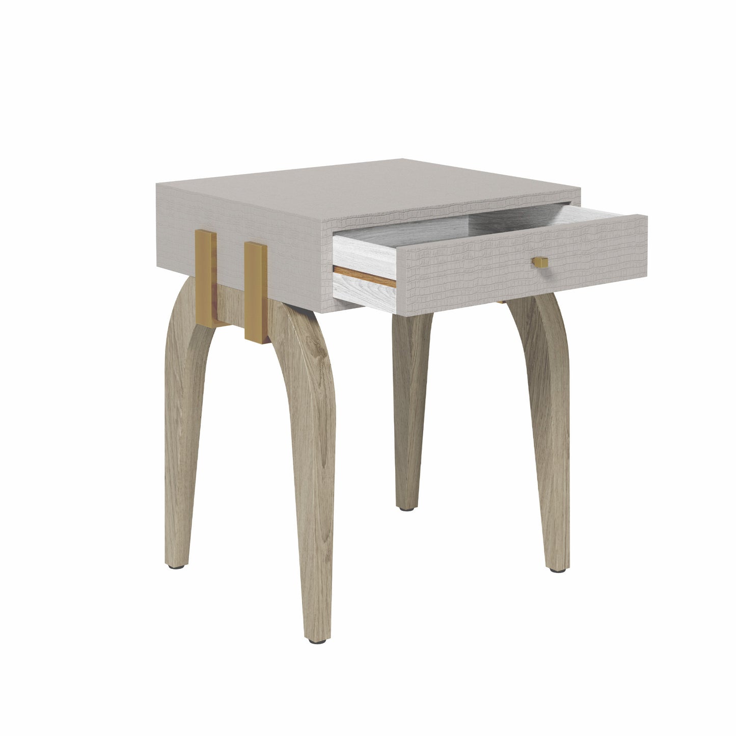 Shop the Laverstoke Bedside Table in rustic crocodile-style concrete finish and natural curved oak legs exude exclusivity. Shop online now at www.nobleandnook.co.uk