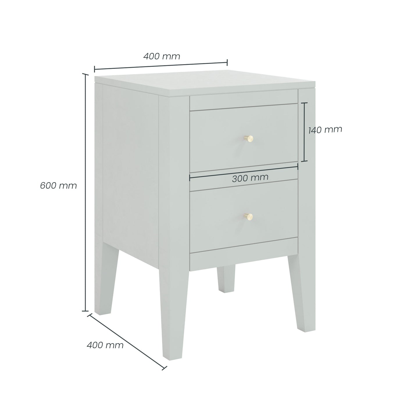 Shop this sophisticated two-drawer bedside table, featuring a chic pigeon grey finish and elegant brass-style handles. Shop online today at www.nobleandnook.co.uk