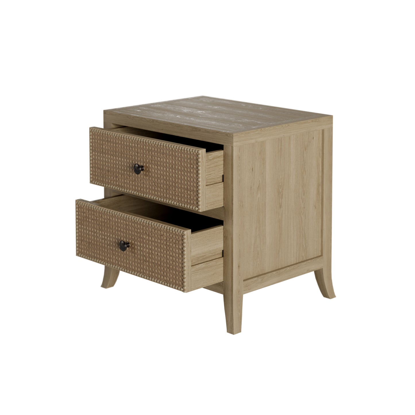 Shop the Witley Bedside Table with two drawers in grey aged oak and stylish rattan latticed front by D.I. Designs. FREE UK Mainland Delivery. Shop online today at www.nobleandnook.co.uk
