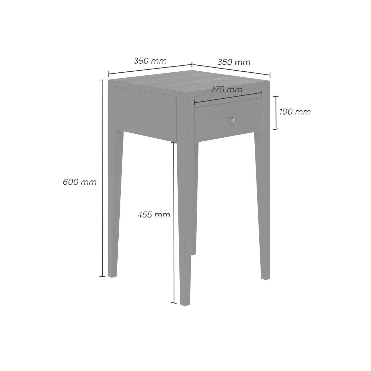 Shop the Radford Bedside Table in black oak with 1 drawer, visible grain and brush brass style round handles by D.I. Designs. Shop online now at www.nobleandnook.co.uk