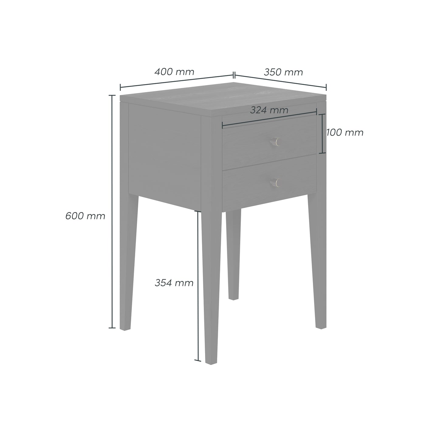 Shop the Radford Bedside Table in black solid oak with visible grain and two drawers by D.I. Designs. Shop online today at www.nobleandnook.co.uk