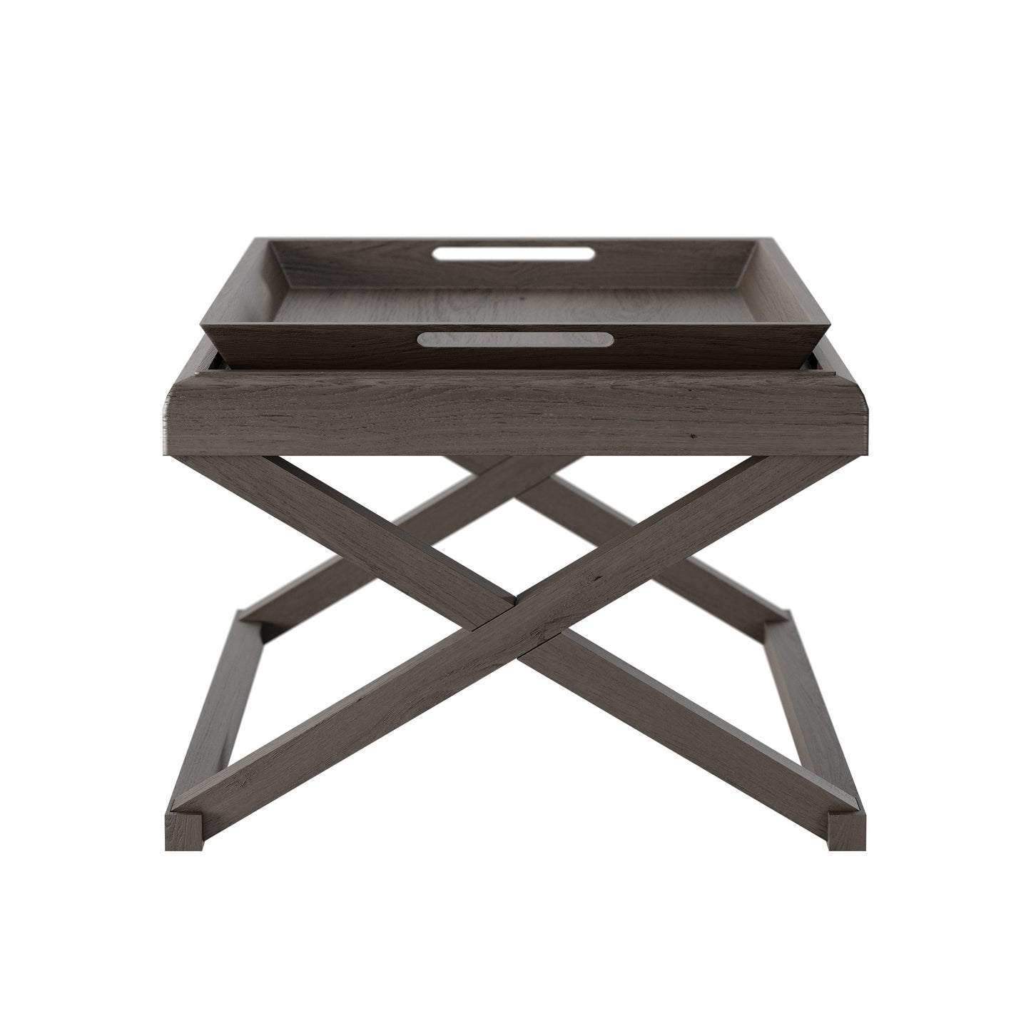 Crafted with precision, the Bentley End Table features a sleek grey aged oak and oak veneer design. Its crossed legs add a touch of modern elegance while the removable tray offers convenience. The visible grain adds character to this luxurious addition to any room. Available at www.nobleandnook.co.uk
