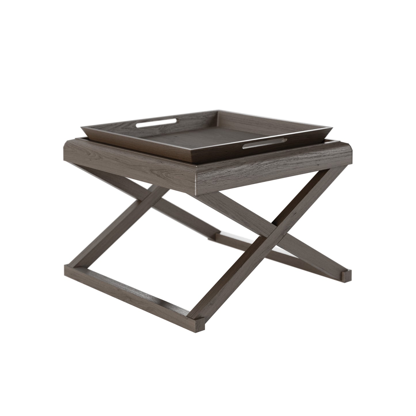 Crafted with precision, the Bentley End Table features a sleek grey aged oak and oak veneer design. Its crossed legs add a touch of modern elegance while the removable tray offers convenience. The visible grain adds character to this luxurious addition to any room. Available at www.nobleandnook.co.uk