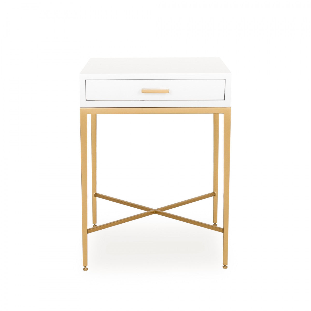 Shop the Berkeley Bedside Table in White with fine tapered gold finished legs. FREE UK Mainland Delivery. Shop online today at www.nobleandnook.co.uk