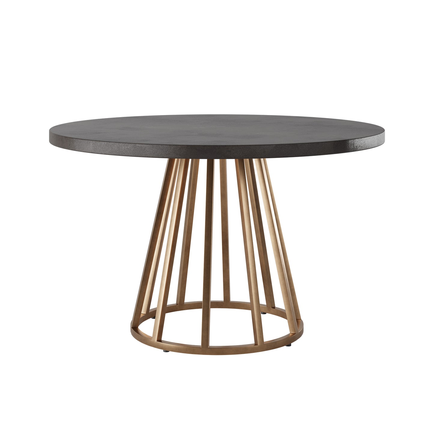 Shop the Bredon Round Dining Table with grey concrete texture top and antique brass colour base. FREE UK MAINLAND DELIVERY on orders over £100. Shop online now at www.nobleandnook.co.uk