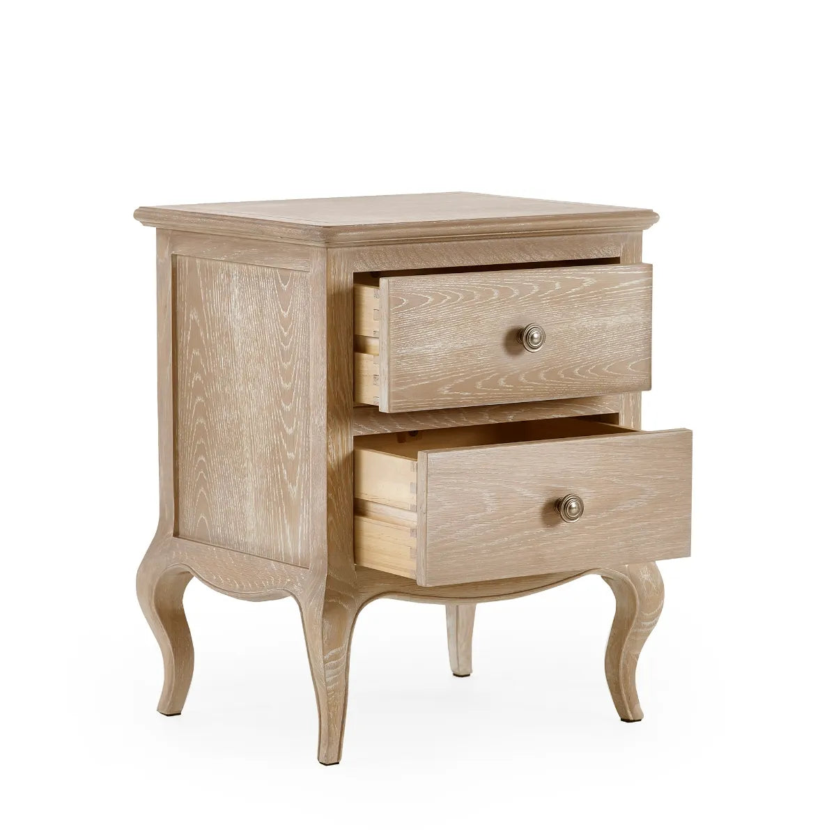 Shop the elegant Camille 2 Drawer Bedside Cabinet constructed in oak with a limed finish. FREE UK Mainland Delivery on orders over £100. Shop online today at www.nobleandnook.co.uk