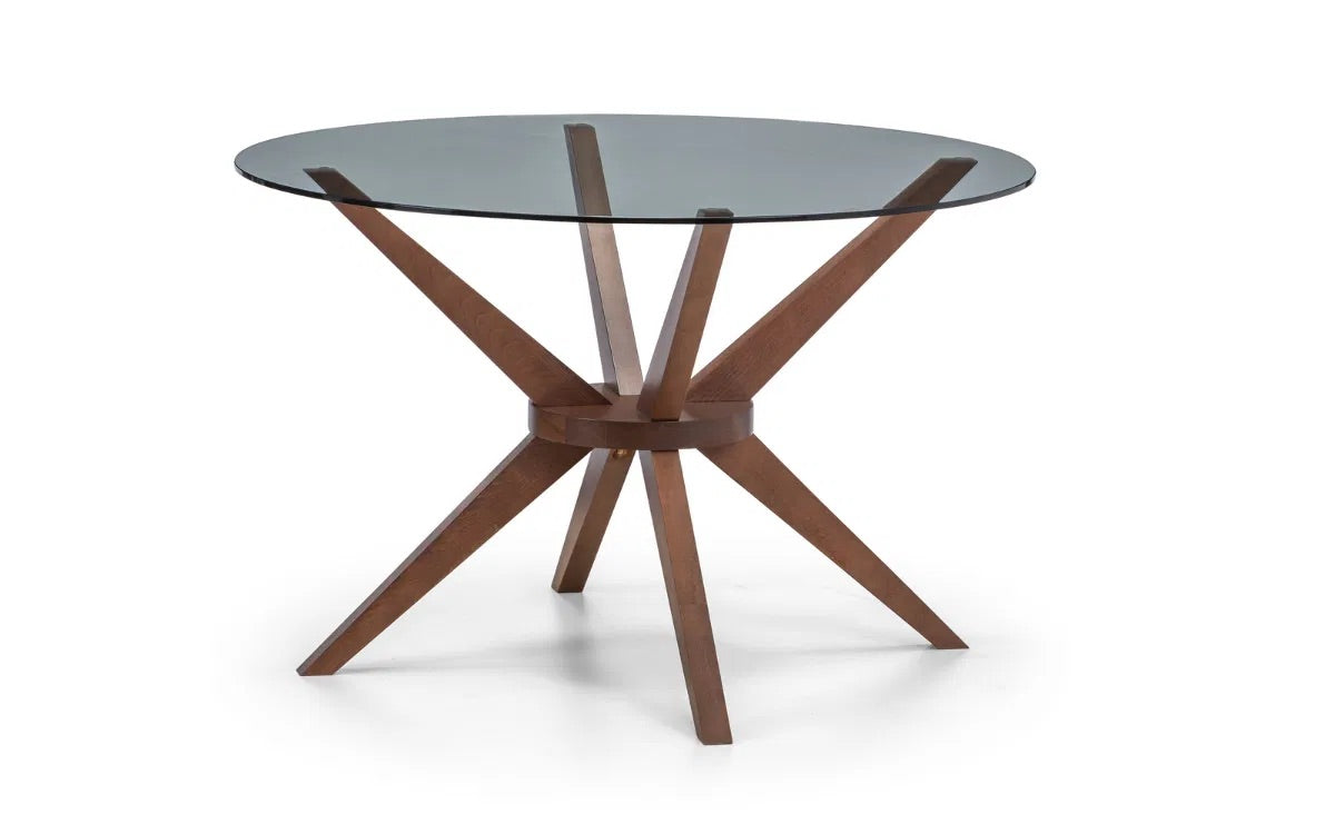 Round Walnut and Glass Dining Table