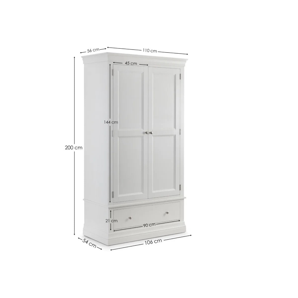 Clermont 2 Door 1 Drawer Wardrobe in White