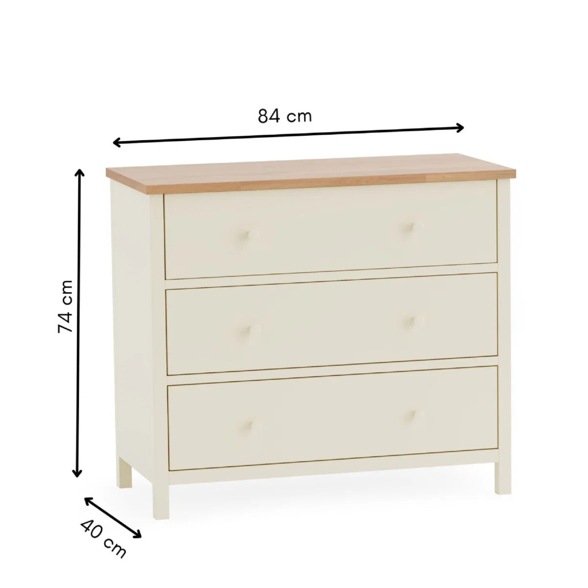 Coxmoor 3 Drawer Chest Ivory & Oak