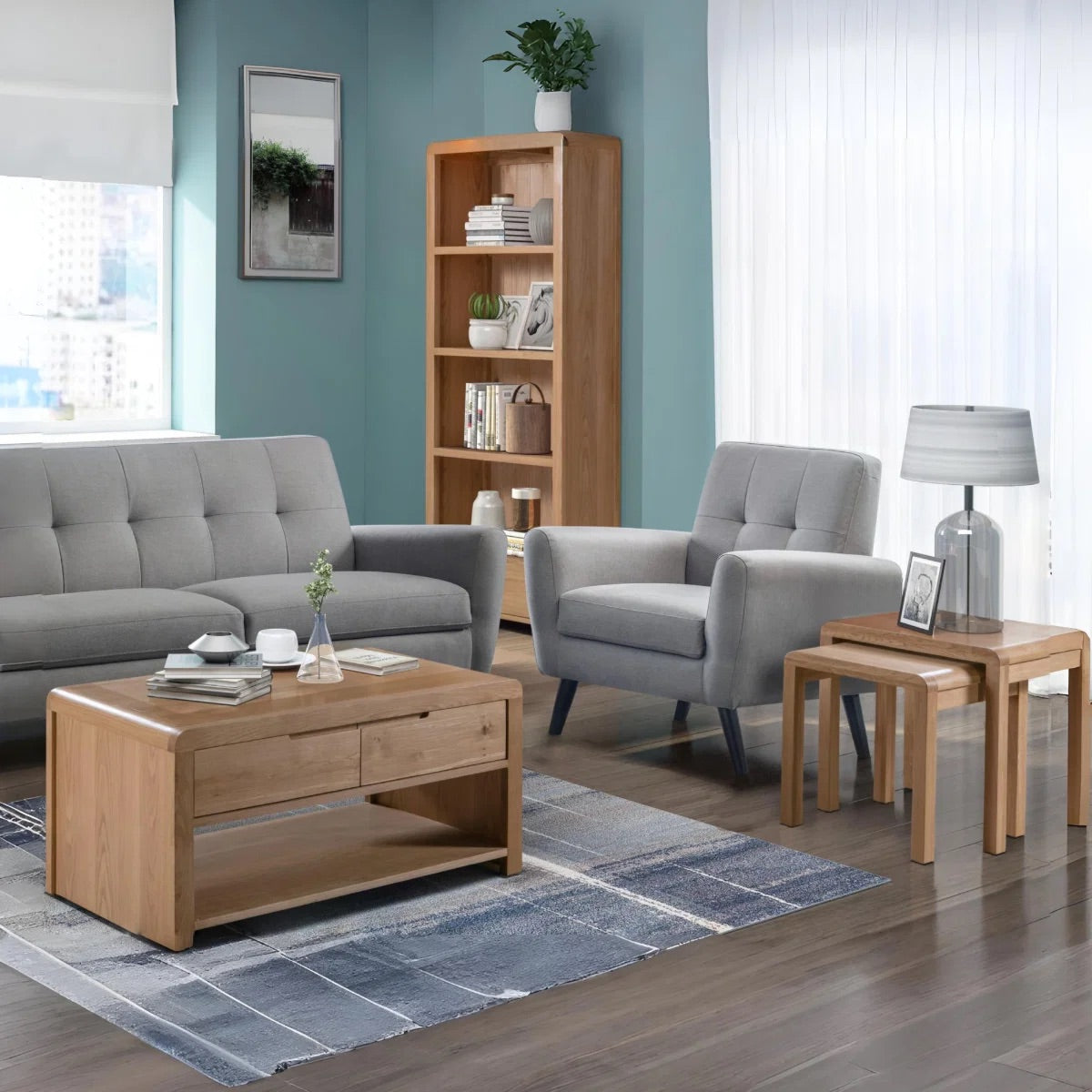 Curve Oak Nest of 2 Tables