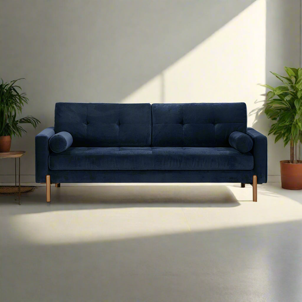 The Candover Sofa, handcrafted with deep blue textured fabric and wooden legs. FREE UK MAINLAND DELIVERY on orders over £250. Shop online now at www.nobleandnook.co.uk