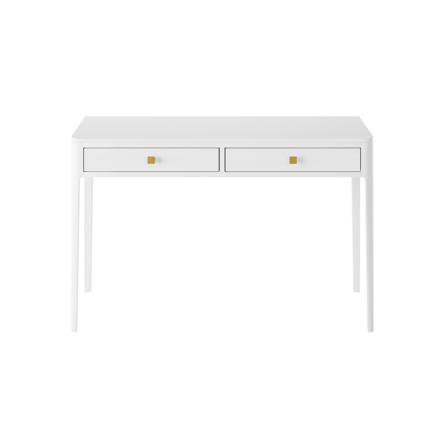 Elevate your workspace with the Abberley Dressing Table in stunning white stained solid oak and oak veneer with square brass style handles. Shop online today at www.nobleandnook.co.uk