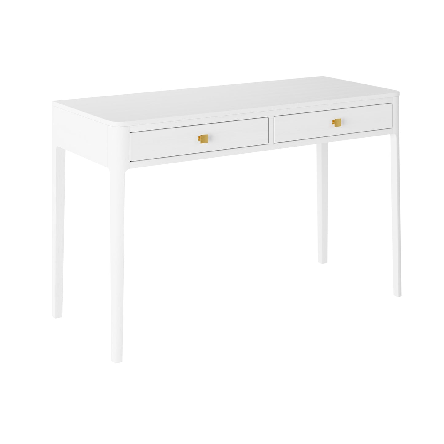 Elevate your workspace with the Abberley Dressing Table in stunning white stained solid oak and oak veneer with square brass style handles. Shop online today at www.nobleandnook.co.uk