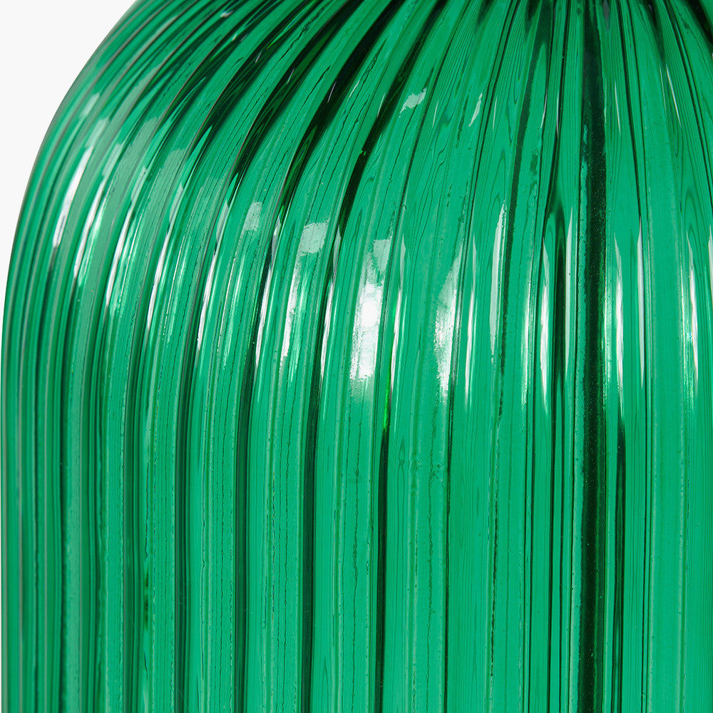 Created in collaboration with the Designers Guild. A blend of premium design and artisanal craft Deep Emerald Ribbed Glass Base with antique brass accents. Ideal for statement lighting in living rooms, bedrooms, or stylish office spaces. Available at www.nobleandnook.co.uk