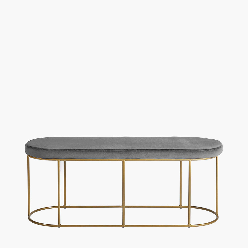 Featuring luxurious dove grey velvet and a sleek champagne gold metal frame, the this bench is a refined and useful addition to any space. FREE UK MAINLAND DELIVERY. Shop online now at www.nobleandnook.co.uk