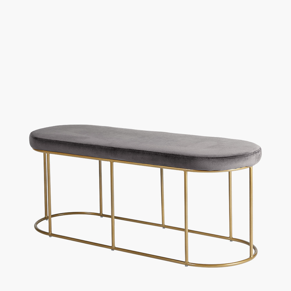Featuring luxurious dove grey velvet and a sleek champagne gold metal frame, the this bench is a refined and useful addition to any space. FREE UK MAINLAND DELIVERY. Shop online now at www.nobleandnook.co.uk