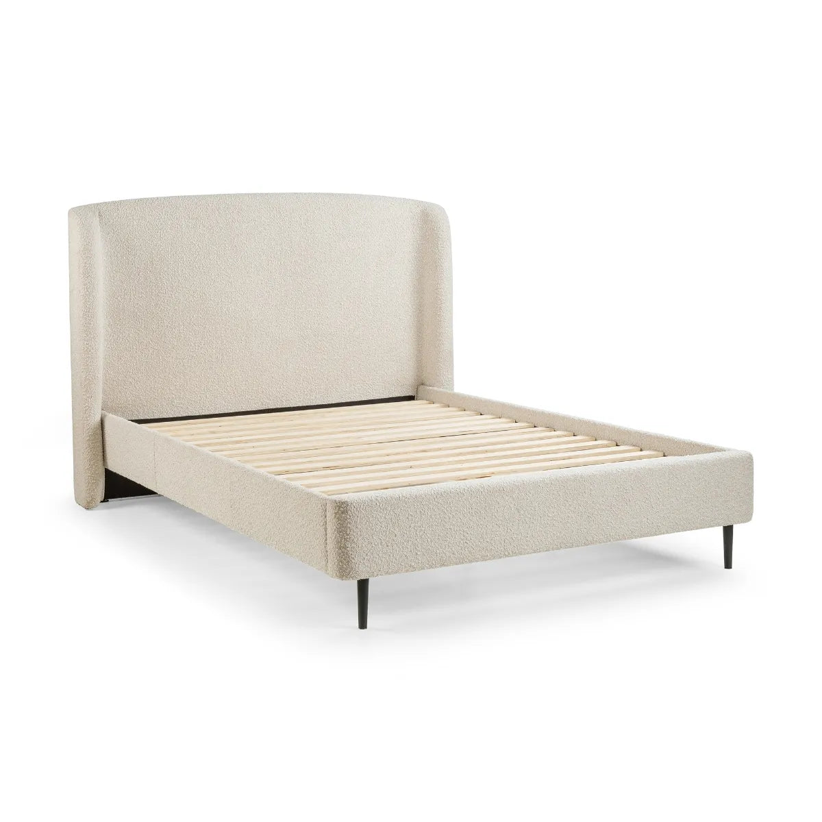 Shop the luxurious Eden Boucle King Size Bed in Ivory with its curved headboard. FREE UK MAINLAND DELIVERY. Shop online now at www.nobleandnook.co.uk