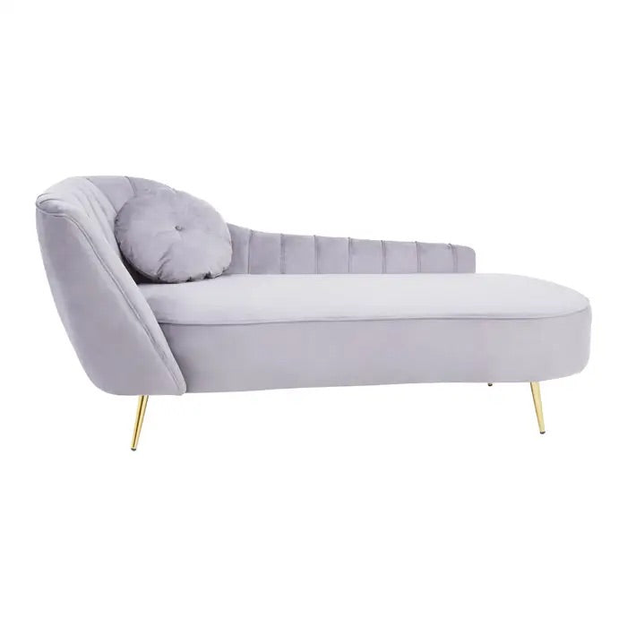 Elegant Left Arm Chaise Longue in plush Grey Velvet, expertly crafted to combine comfort and style, perfect addition to both modern and classic interiors. Shop online today at www.nobleandnook.co.uk